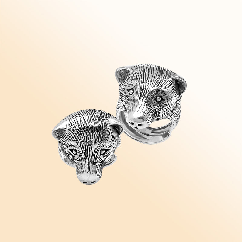 Sterling silver bear head ring with detailed 3D design, handcrafted men’s statement jewelry symbolizing strength and courage.