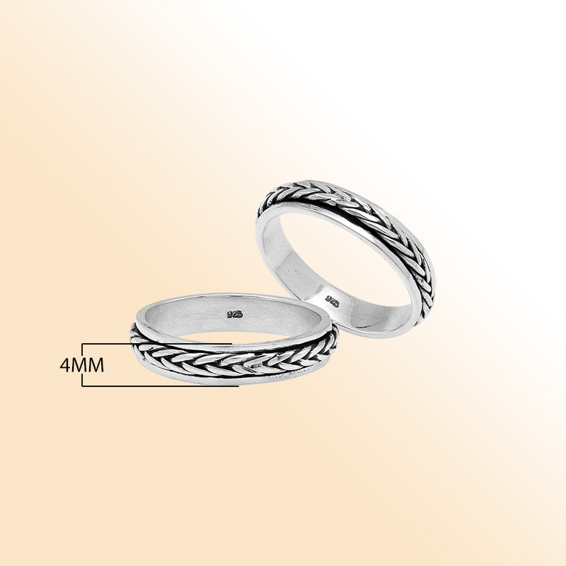 Sterling silver braided rope band ring, handcrafted unisex 925 silver jewelry from Bali.