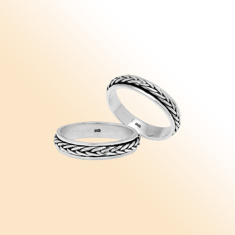 Sterling silver braided rope band ring, handcrafted unisex 925 silver jewelry from Bali.