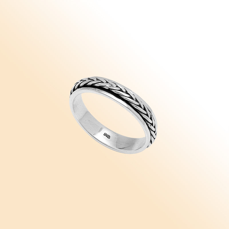 Sterling silver braided rope band ring, handcrafted unisex 925 silver jewelry from Bali.