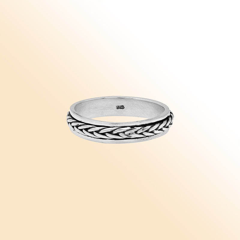 Sterling silver braided rope band ring, handcrafted unisex 925 silver jewelry from Bali.