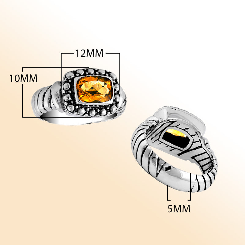 Sterling Silver beautiful ring with Citrine Quartz handcrafted in Bali, Indonesia with oxidized detailing and polished finish