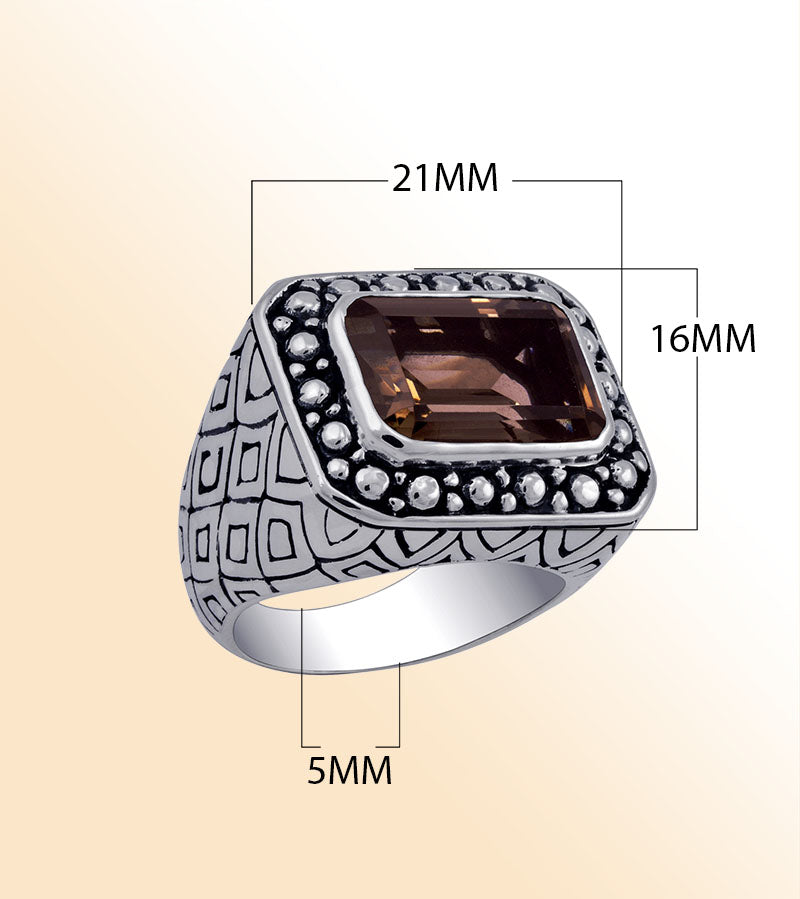 Sterling Silver beautiful ring with Smokey Quartz handcrafted in Bali, Indonesia with engraved silver detailing