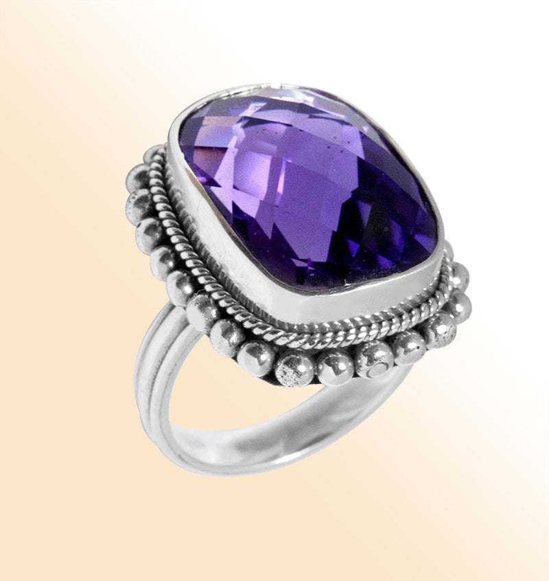 AR-6062-AM-5" Sterling Silver Ring With Amethyst Q. Jewelry Bali Designs Inc 