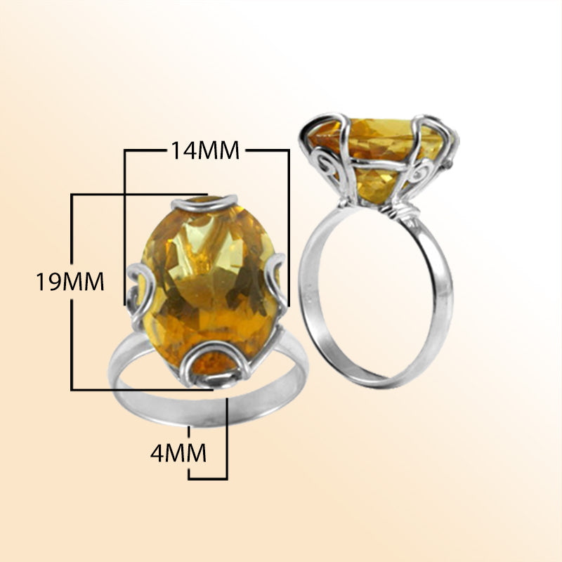 Sterling silver ring with faceted oval Citrine Quartz in scroll prong setting – handcrafted Balinese cocktail jewelry.
