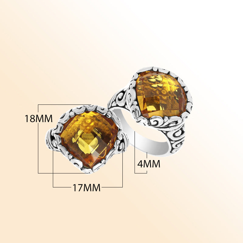 Handmade sterling silver statement ring with Citrine Quartz stones and Balinese silverwork