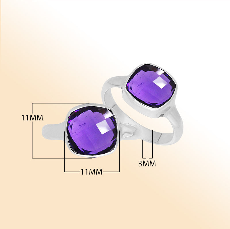 Handmade sterling silver double stone ring with Amethyst Quartz in minimalist bezel design