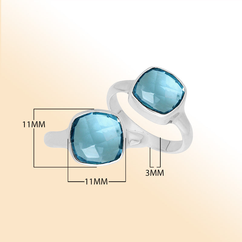 Handmade sterling silver double stone ring with Blue Topaz Quartz in minimalist bezel design