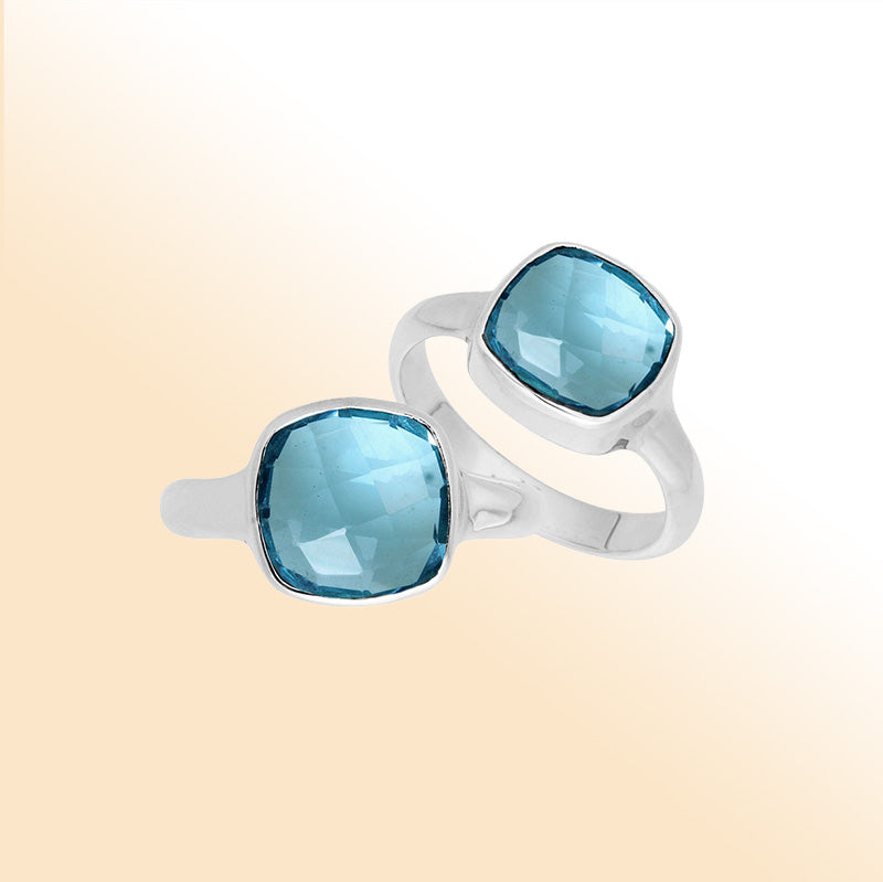 Handmade sterling silver double stone ring with Blue Topaz Quartz in minimalist bezel design