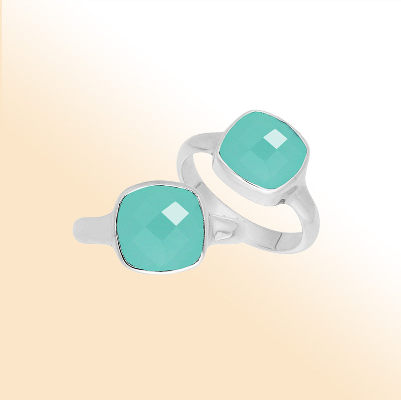 Handmade sterling silver double stone ring with Green Chalcedony Quartz in sleek bezel design