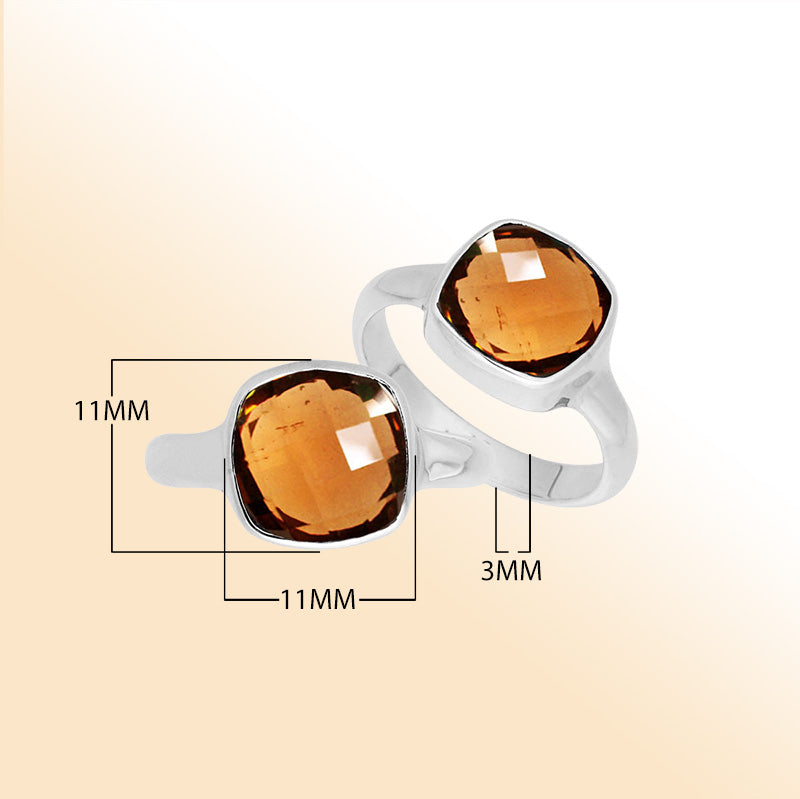 Handmade sterling silver double stone ring with Citrine Quartz in minimalist bezel design