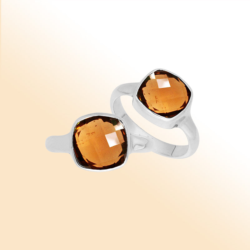 Handmade sterling silver double stone ring with Citrine Quartz in minimalist bezel design