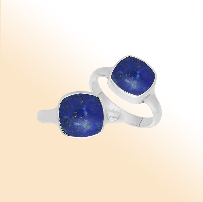 Handmade sterling silver double stone ring with Lapis Lazuli in minimalist bezel design