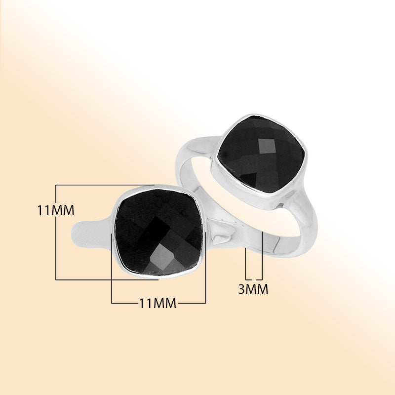 Handmade sterling silver double stone ring with Black Onyx in modern bezel design