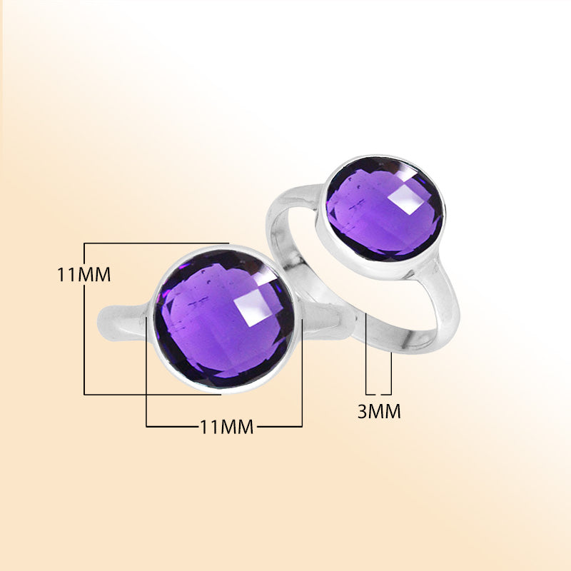 Handmade sterling silver round bezel double stone ring with Amethyst Quartz