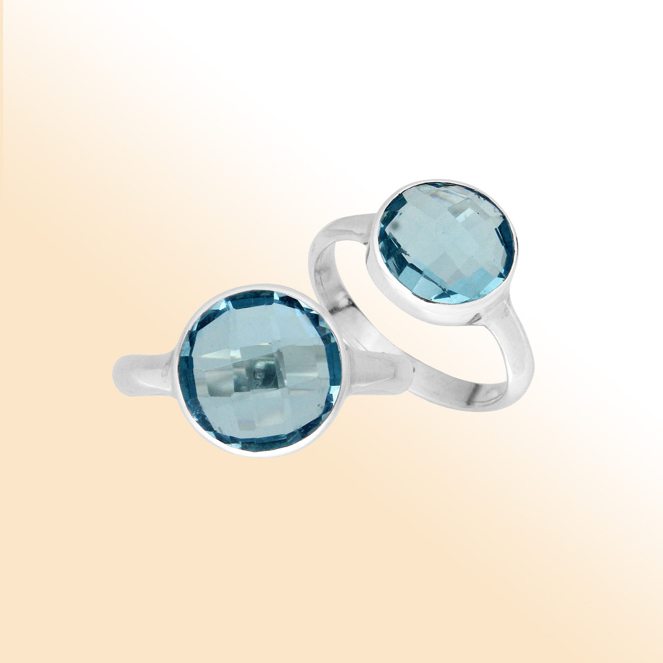 Handmade sterling silver round bezel stone ring with Blue Topaz Quartz