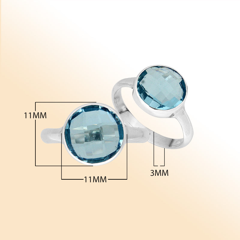 Handmade sterling silver round bezel stone ring with Blue Topaz Quartz