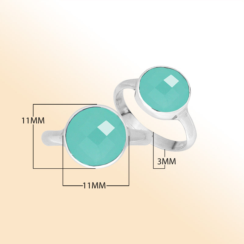 Handmade sterling silver round bezel double stone ring with Green Chalcedony Quartz