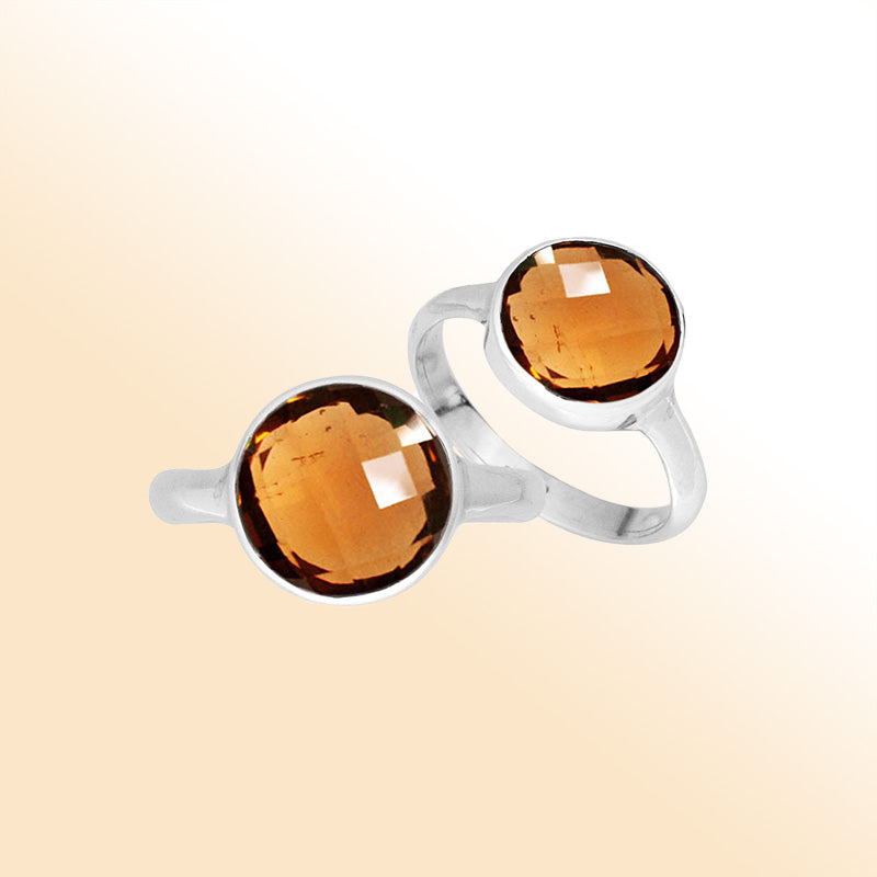 Handmade sterling silver round bezel double stone ring with Citrine Quartz
