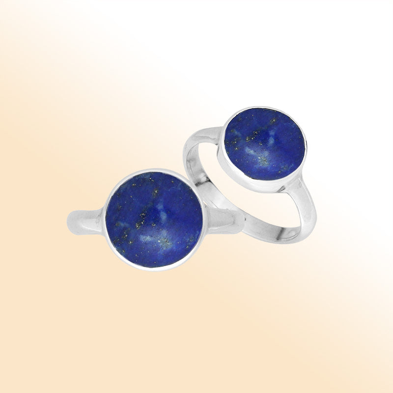 Handmade sterling silver round bezel double stone ring with Lapis Lazuli