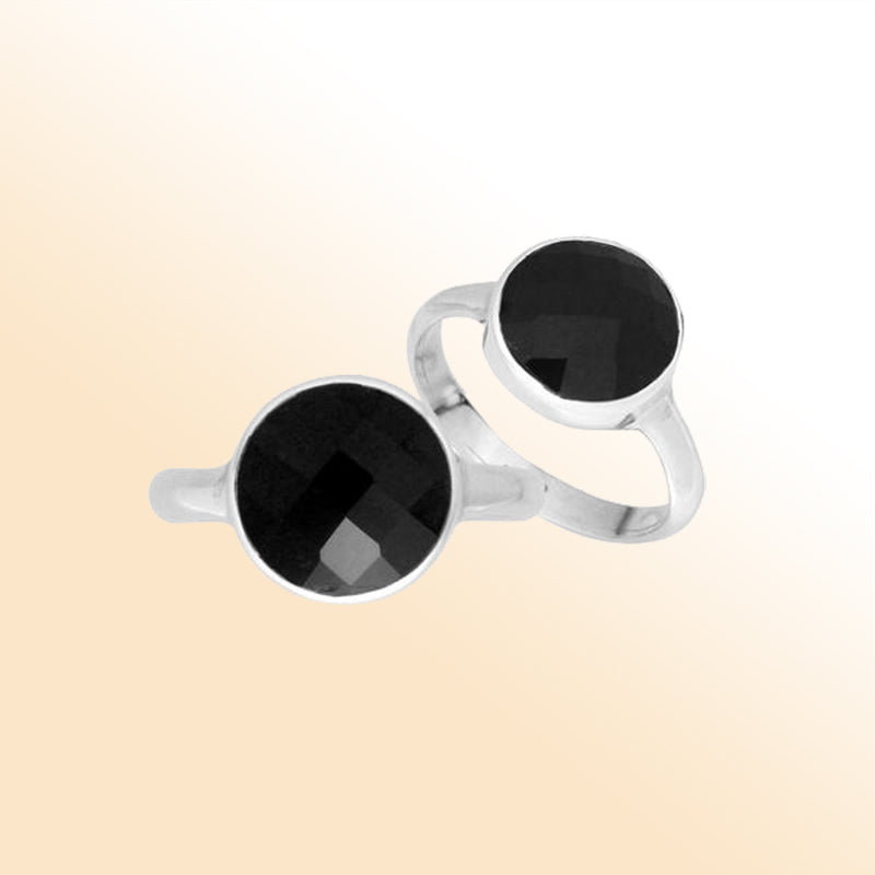 Handmade sterling silver round bezel double stone ring with Black Onyx