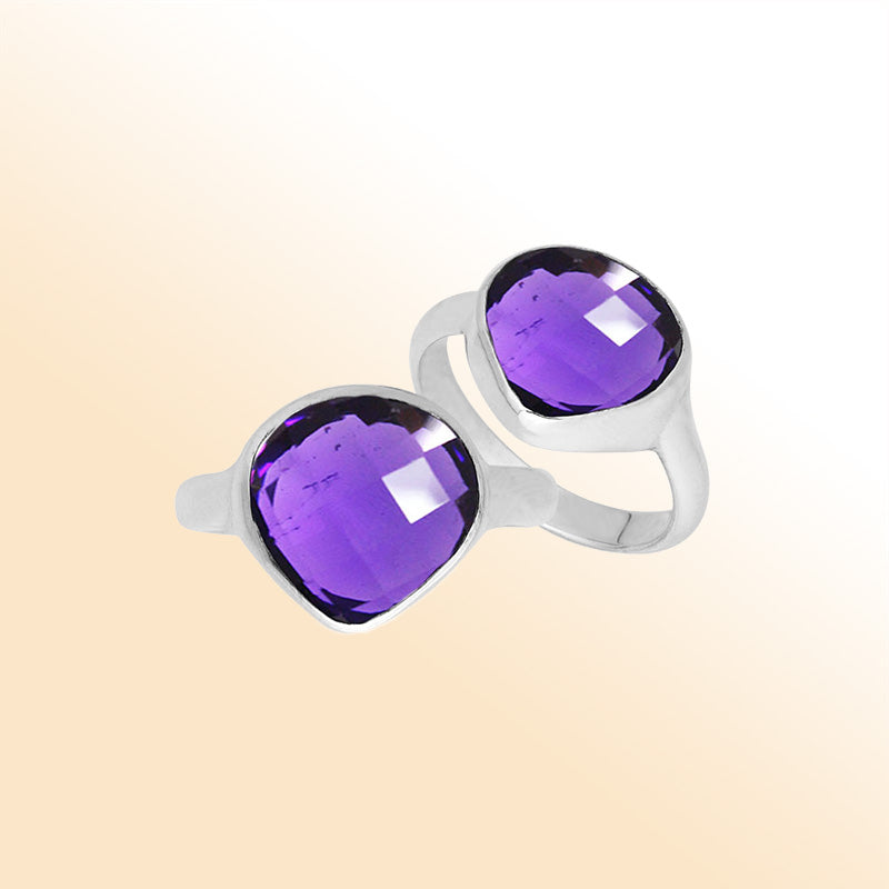 Handmade sterling silver pear bezel Single stone ring with Amethyst Quartz