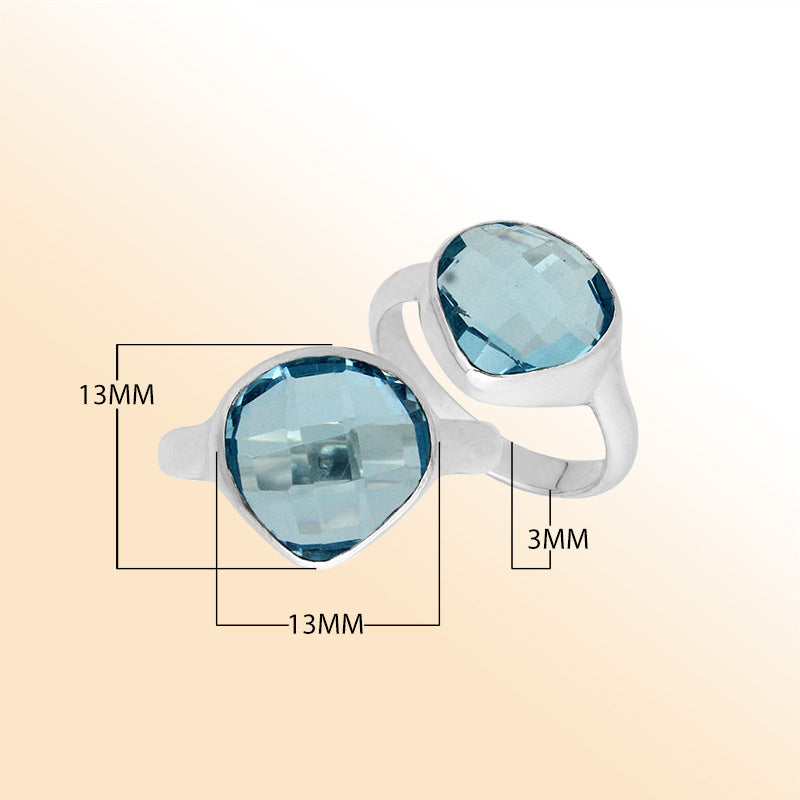 Handmade sterling silver pear bezel Single stone ring with Blue Topaz Quartz