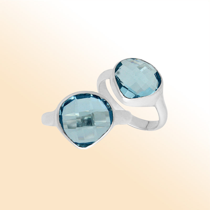 Handmade sterling silver pear bezel Single stone ring with Blue Topaz Quartz