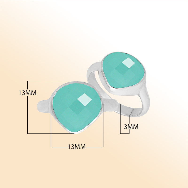 Handmade sterling silver pear bezel Single stone ring with Green Chalcedony Quartz
