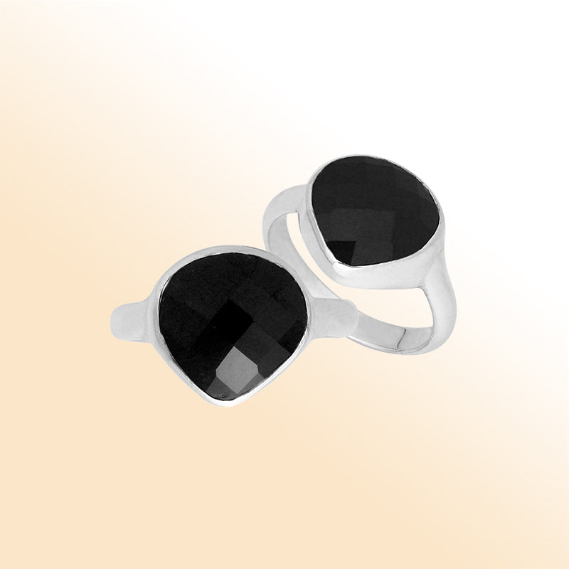 Handmade sterling silver pear bezel Single stone ring with Black Onyx