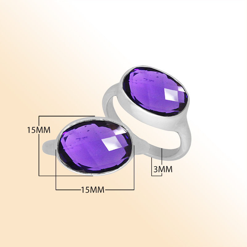 Handmade sterling silver oval bezel double stone ring with Amethyst Quartz