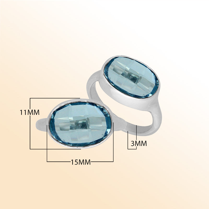 Blue Quartz oval sterling silver ring handcrafted in Bali with polished finish for women’s jewelry.