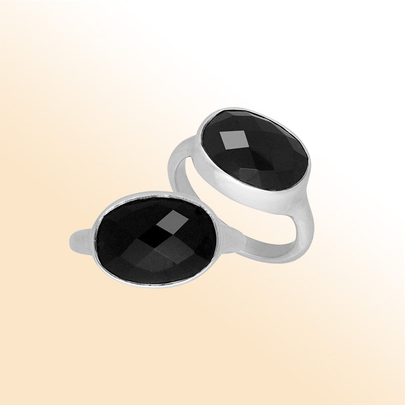 Handmade Sterling Silver faceted Black Onyx statement ring, artisan crafted in Bali