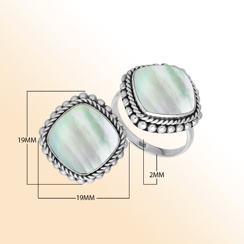 Handcrafted Sterling Silver ring with Mother of Pearl and Balinese rope beaded detailing