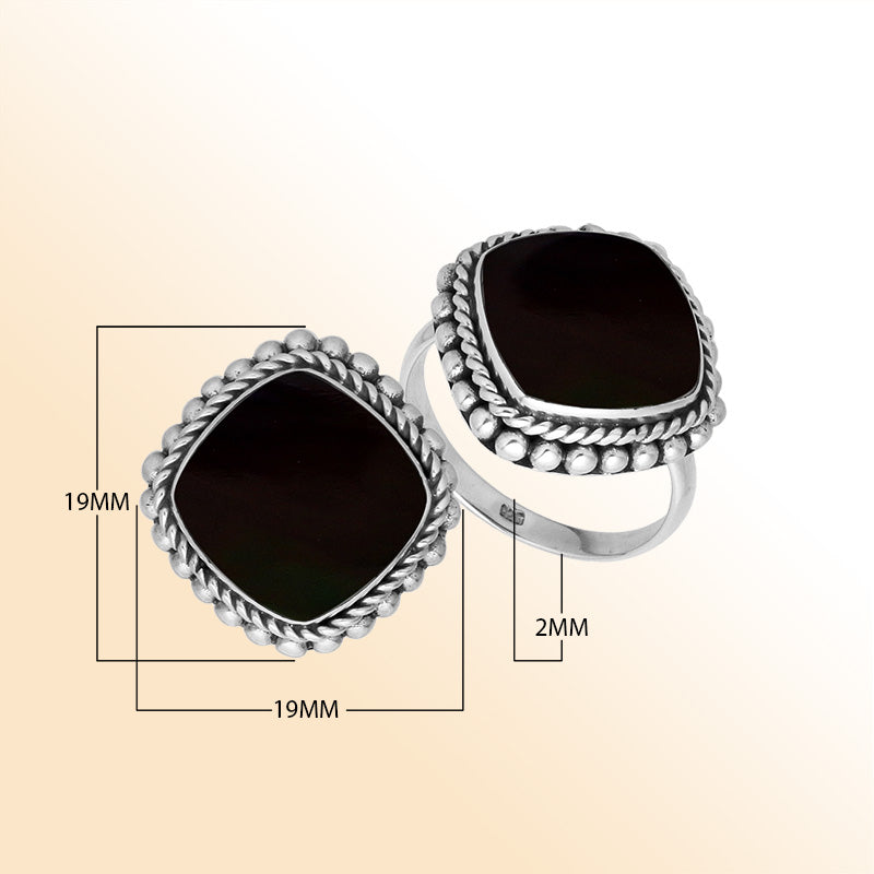 Handcrafted Sterling Silver ring with Black Shell and Balinese beaded rope detailing