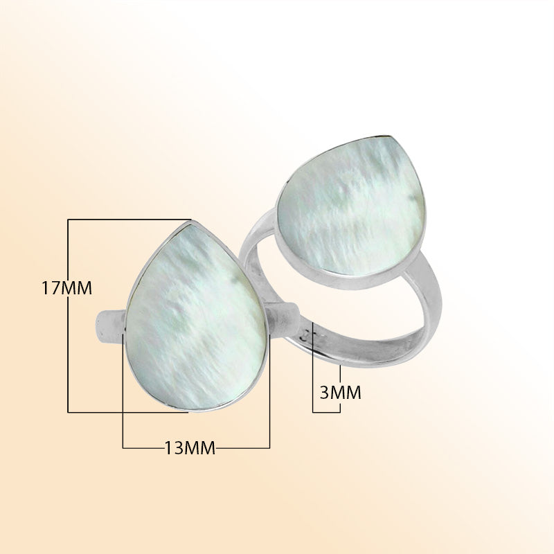 Handcrafted Sterling Silver pear shape ring with Mother of Pearl and polished Balinese detailing