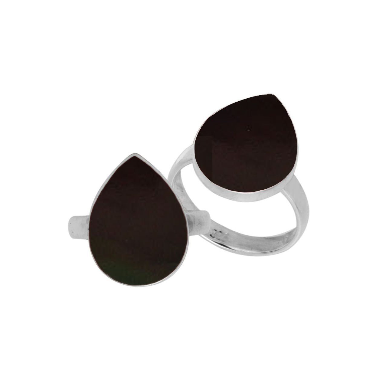 Handcrafted Sterling Silver pear shape ring with Black Shell and Balinese polished design