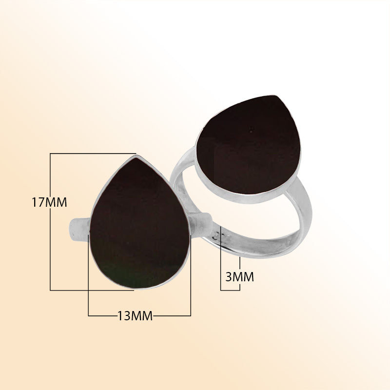 Handcrafted Sterling Silver pear shape ring with Black Shell and Balinese polished design