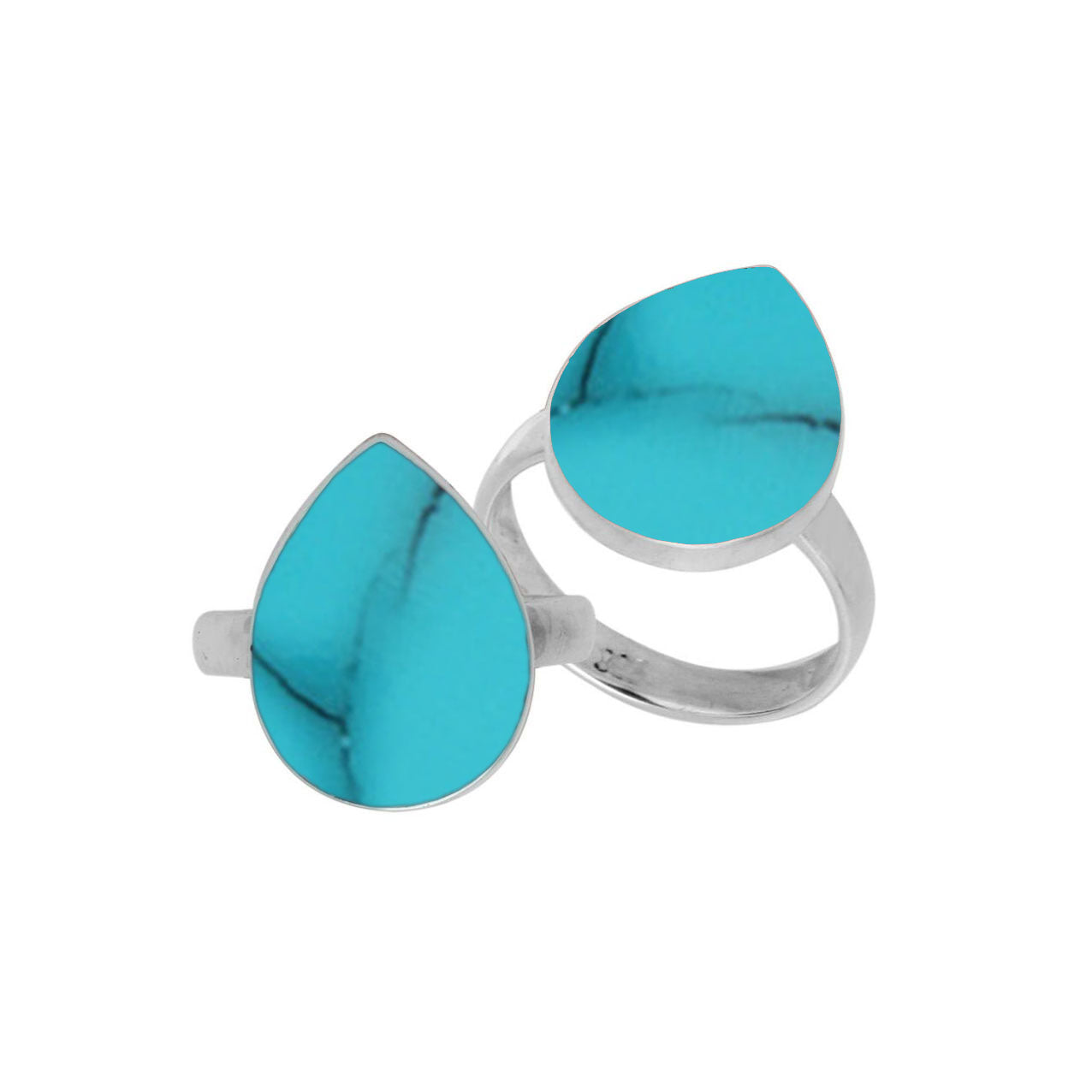 Handcrafted Sterling Silver pear shape ring with Turquoise Shell and polished Balinese detailing