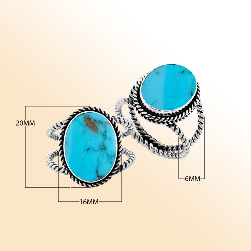 Handcrafted Sterling Silver oval shape ring with Turquoise Shell and twisted Bali rope design