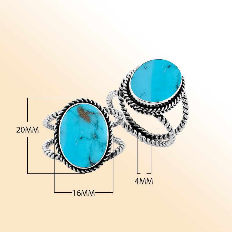 Handcrafted Sterling Silver oval shape ring with Turquoise Shell and twisted Bali rope design