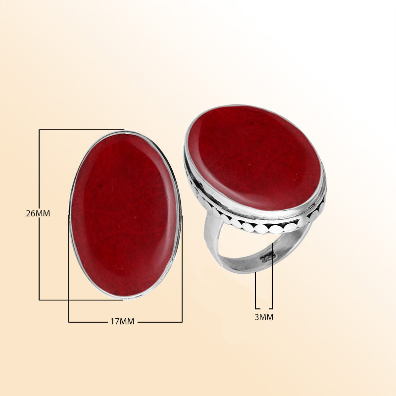 Sterling Silver Handcrafted Red Coral Oval Statement Ring