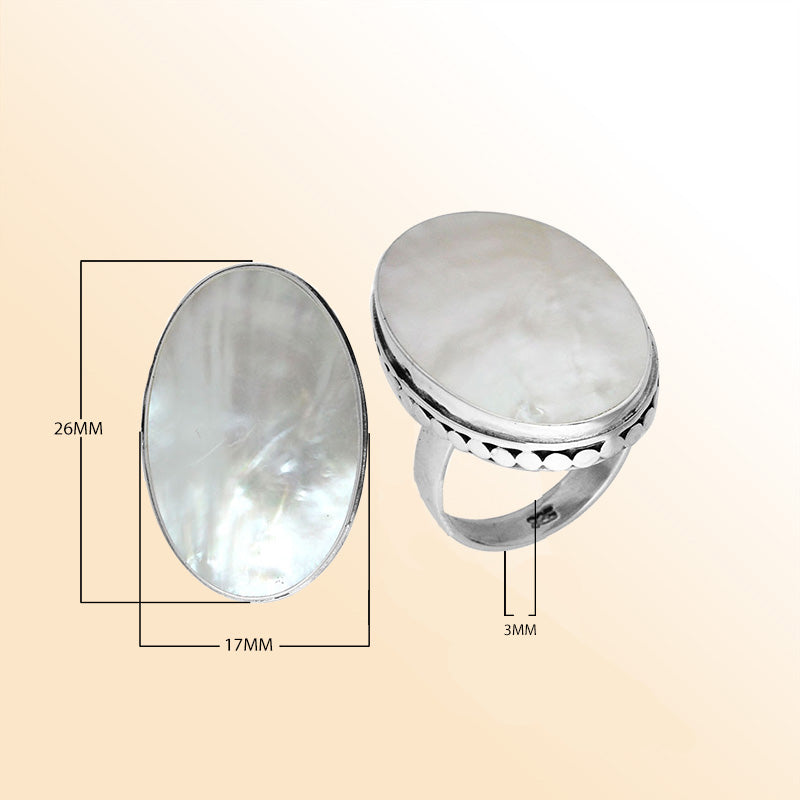 Sterling Silver Handcrafted Mother Of Pearl Oval Statement Ring