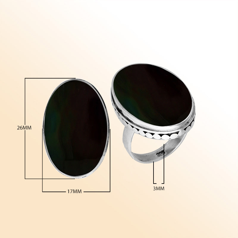 Sterling Silver Handcrafted Black Shell Oval Statement Ring