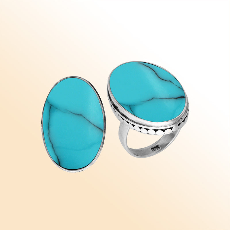 Sterling Silver Handcrafted Turquoise Shell Oval Statement Ring