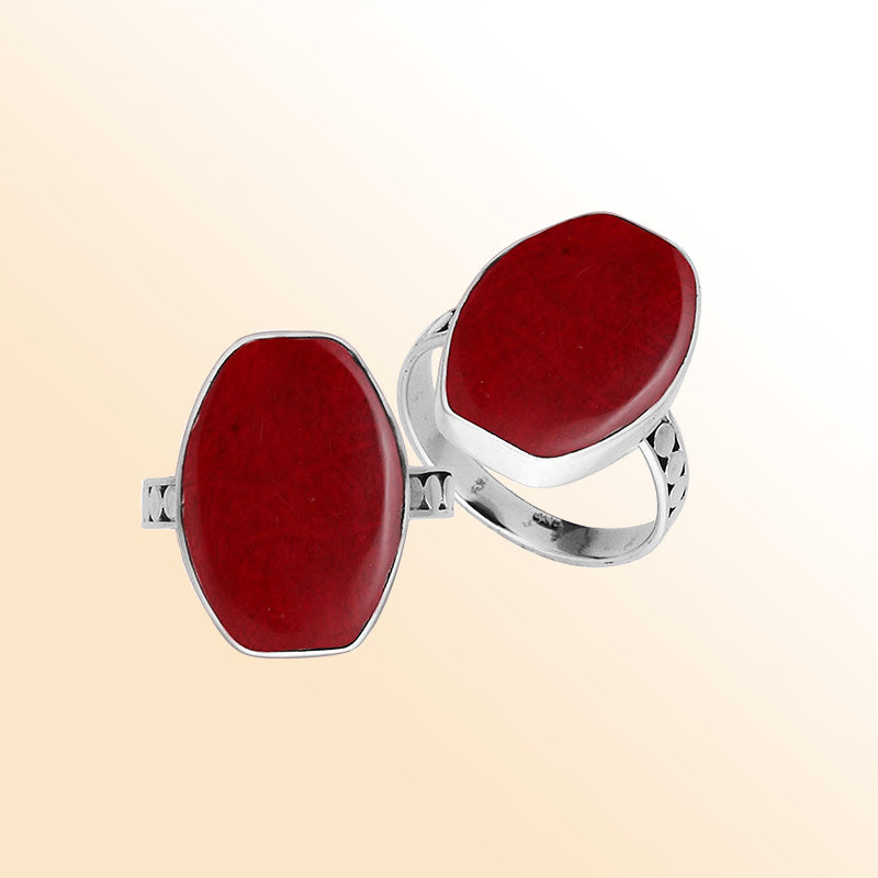 Sterling Silver Handcrafted Red Coral Statement Ring