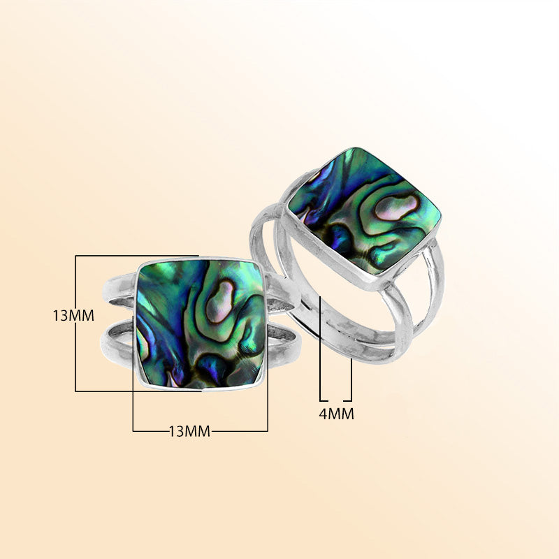 Sterling Silver Handcrafted Abalone Shell Square Shape Statement Ring