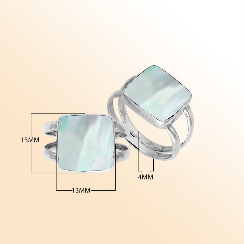 Sterling Silver Handcrafted Mother Of Pearl Square Shape Statement Ring