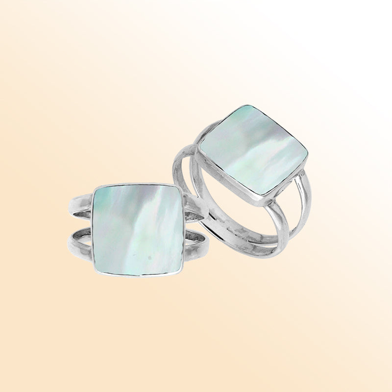 Sterling Silver Handcrafted Mother Of Pearl Square Shape Statement Ring