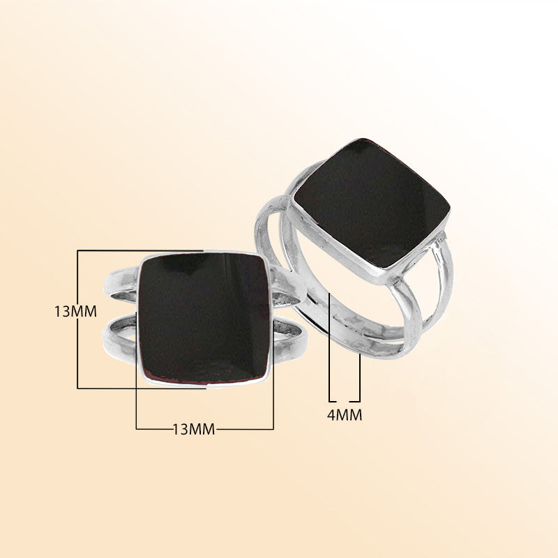 Sterling Silver Handcrafted Black Shell Square Shape Statement Ring